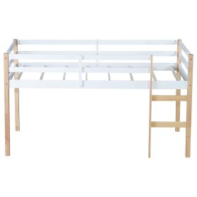 Rubber Wooden Twin Loft Bed with Ladder,  Natural White