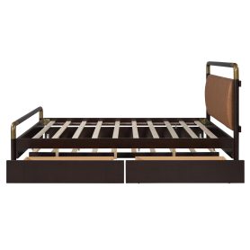Wooden Queen Size Platform Bed With 2 Big Drawers and T-Xl Size Trundle