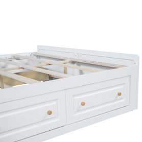 Wood Queen Size Platform Bed Frame with 6 Drawers