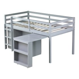 Rubber Wood Twin Loft Bed With Drawer Cabinet, Shelf Cabinet, Pulling-out Desk And Safety Guardrail 51 Rubber Wood Twin Loft Bed With Drawer Cabinet, Shelf Cabinet, Pulling-out Desk And Safety Guardrail