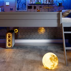 Wood Full Size Gaming Loft Bed with Desk and LED