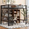 Full Size Metal Loft bed with Built-in Desk, Wardrobeand Shelves