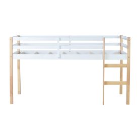 Rubber Wooden Twin Loft Bed with Ladder,  Natural White