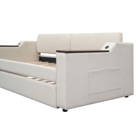 Twin Size Upholstery Daybed with Storage Arms, Trundle and USB 38 Twin Size Upholstery Daybed with Storage Arms, Trundle and USB