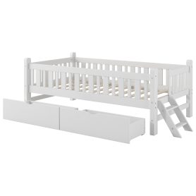 Wood Twin Size Platform Bed with Guardrail and 2 Drawers