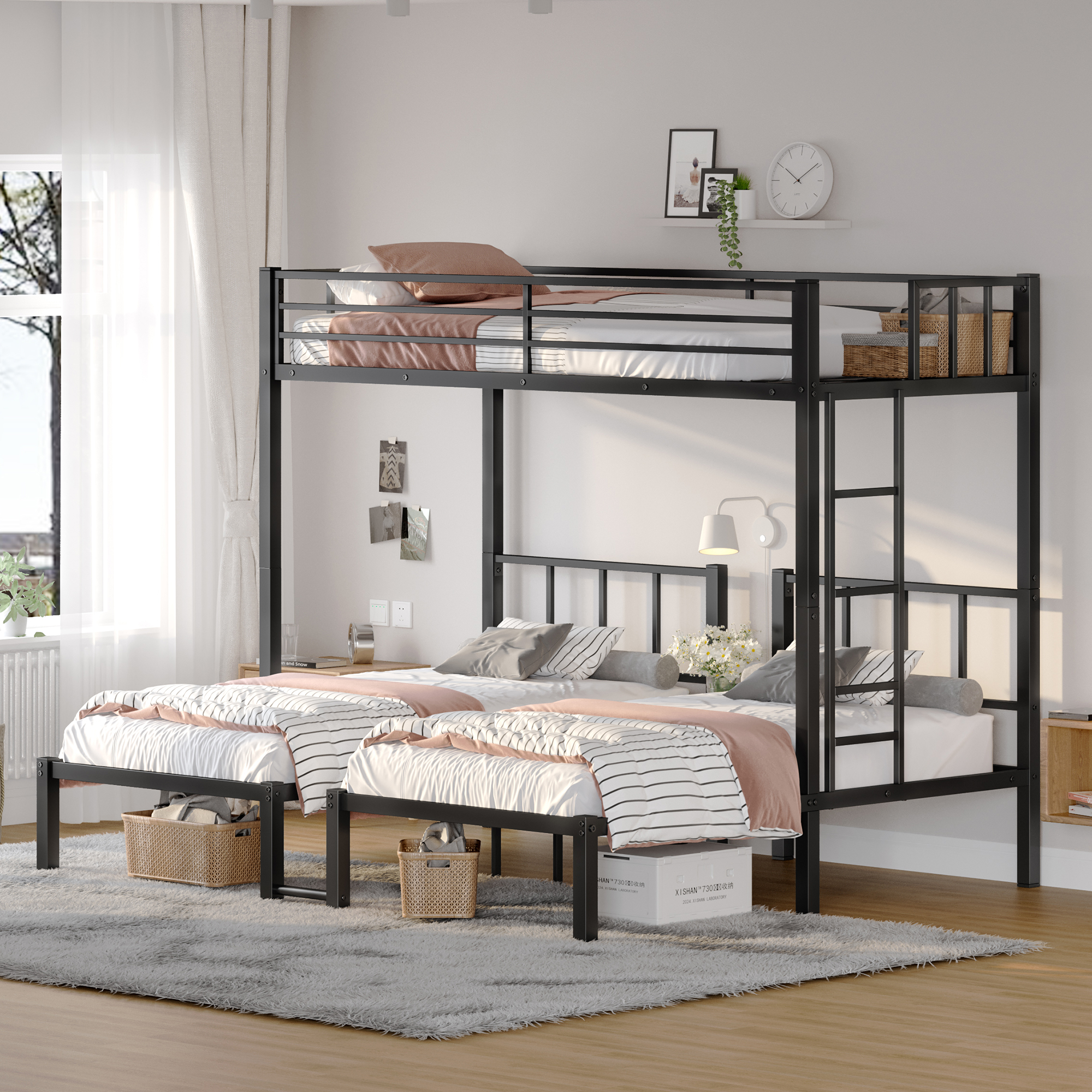 Metal Twin XL over Twin & Twin Bunk Bed  Triple Bunk Bed