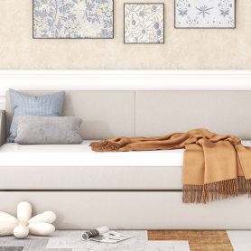 Twin Size Upholstery Daybed with Storage Arms, Trundle and USB 32 Twin Size Upholstery Daybed with Storage Arms, Trundle and USB