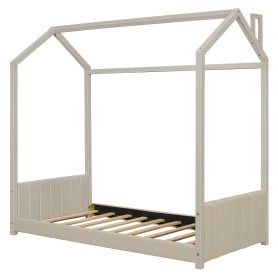 Wood Twin Size Velvet House Bed