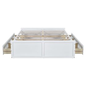 Wood Queen Size Platform Bed Frame with 6 Drawers