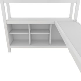 Full Size Metal Loft Bed With Wardrobe, L-shaped Desk, Storage Cubes And Shelves
