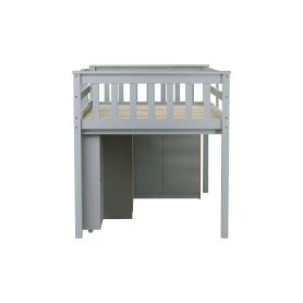 Rubber Wood Twin Loft Bed With Storage Cabinet, Drawer And Shelf Cabinet And Pulling-out Desk