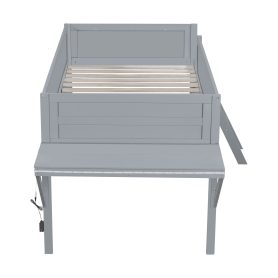 Wood Twin Size Gaming Loft Bed with Desk and LED