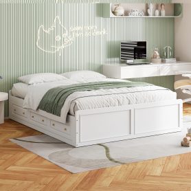 Wood Queen Size Platform Bed Frame with 6 Drawers