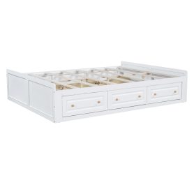 Wood Queen Size Platform Bed Frame with 6 Drawers