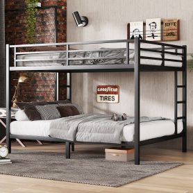 Metal Queen Over Queen Bunk Bed For Teens And Adults, Space-Saving/Noise Reduced/No Box Spring Needed
