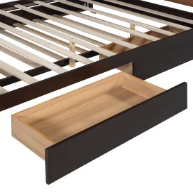 Wooden Queen Size Platform Bed With 2 Big Drawers and T-Xl Size Trundle