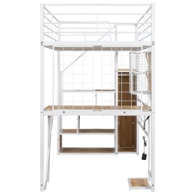 Twin Size Metal Loft Bed with Built-in Work Station, Wardrobe, Storage Staircase and LED