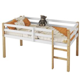 Rubber Wooden Twin Loft Bed with Ladder,  Natural White