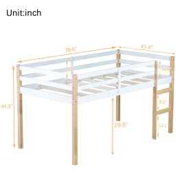 Rubber Wooden Twin Loft Bed with Ladder,  Natural White