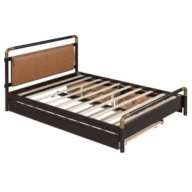 Wooden Queen Size Platform Bed With 2 Big Drawers and T-Xl Size Trundle