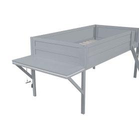 Wood Twin Size Gaming Loft Bed with Desk and LED