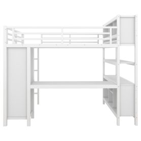 Full Size Metal Loft Bed With Wardrobe, L-shaped Desk, Storage Cubes And Shelves