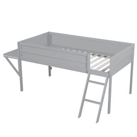 Wood Twin Size Gaming Loft Bed with Desk and LED