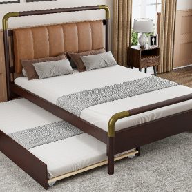 Wooden Queen Size Platform Bed With 2 Big Drawers and T-Xl Size Trundle