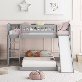 Wood Twin Over Twin Bunk Bed with Slide and Ladder