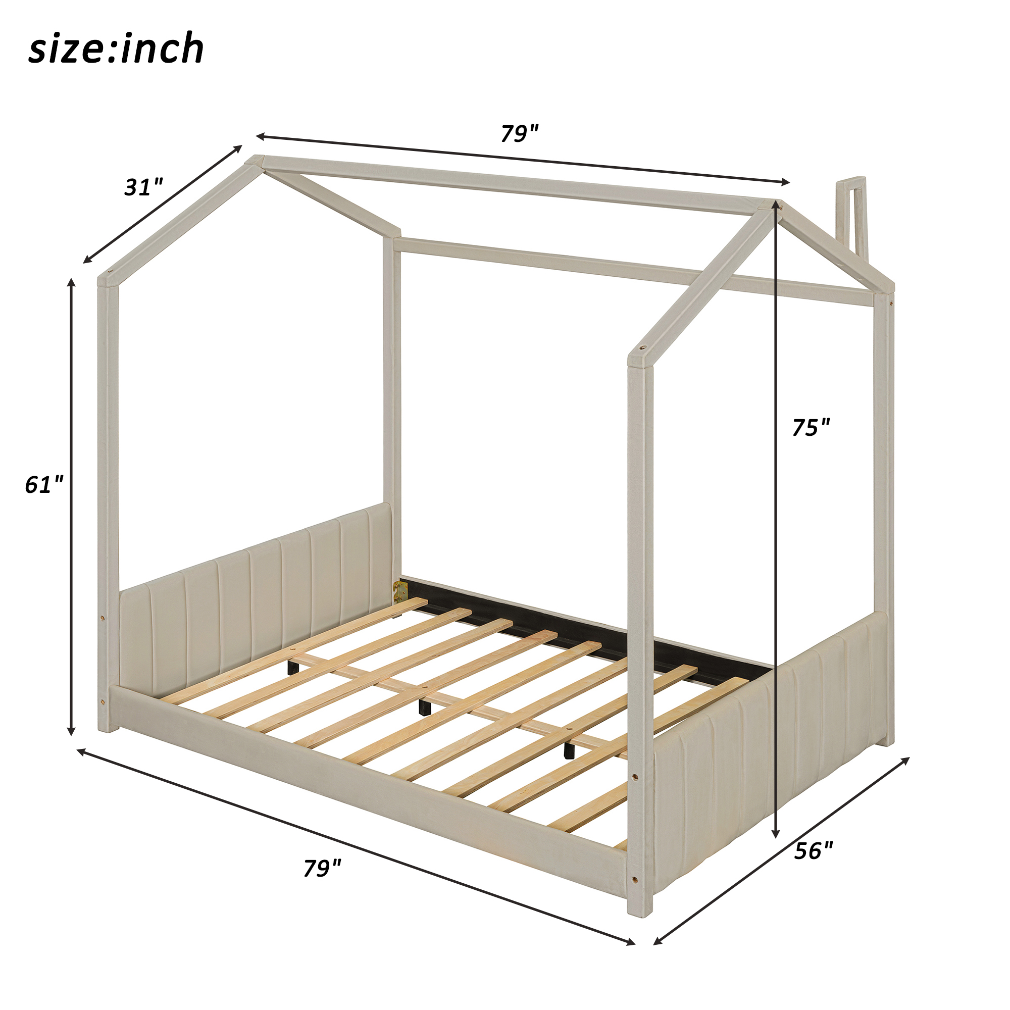 Wood Full Size Velvet House Bed 8 Wood Full Size Velvet House Bed