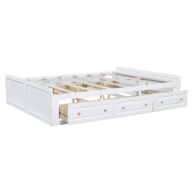 Wood Queen Size Platform Bed Frame with 6 Drawers