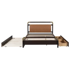 Wooden Queen Size Platform Bed With 2 Big Drawers and T-Xl Size Trundle