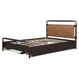 Wooden Queen Size Platform Bed With 2 Big Drawers and T-Xl Size Trundle