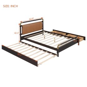 Wooden Queen Size Platform Bed With 2 Big Drawers and T-Xl Size Trundle
