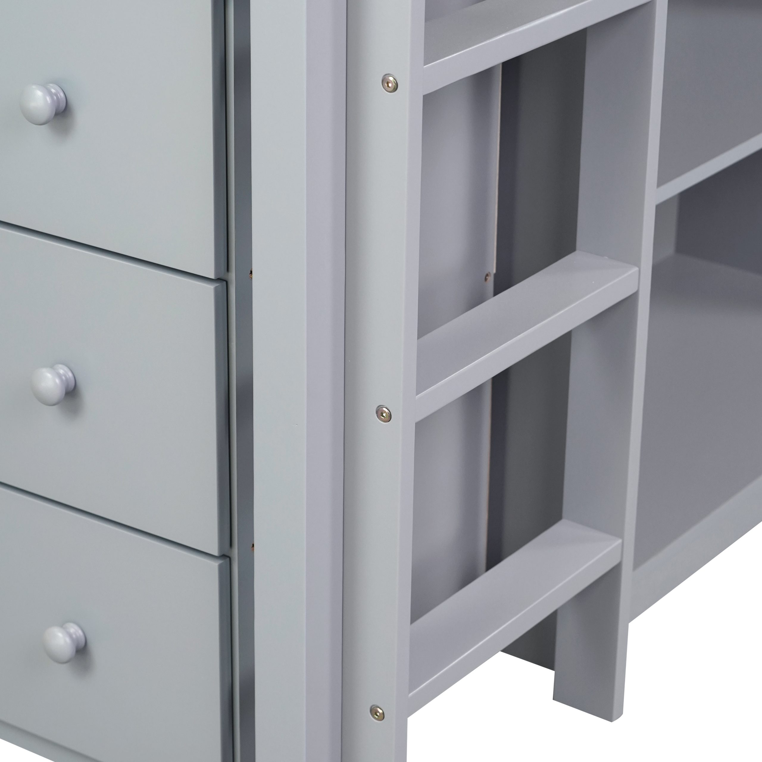 Rubber Wood Twin Loft Bed With Drawer Cabinet, Shelf Cabinet, Pulling-out Desk And Safety Guardrail 7 Rubber Wood Twin Loft Bed With Drawer Cabinet, Shelf Cabinet, Pulling-out Desk And Safety Guardrail