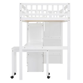 Twin Size Loft Bed with Stairs, Bookshelf, Drawers, Desk & Wardrobe