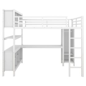 Full Size Metal Loft Bed With Wardrobe, L-shaped Desk, Storage Cubes And Shelves
