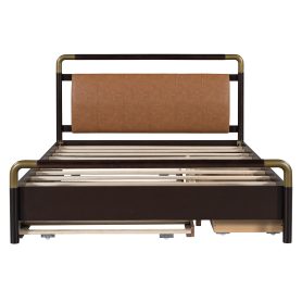 Wooden Queen Size Platform Bed With 2 Big Drawers and T-Xl Size Trundle