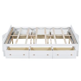 Wood Queen Size Platform Bed Frame with 6 Drawers