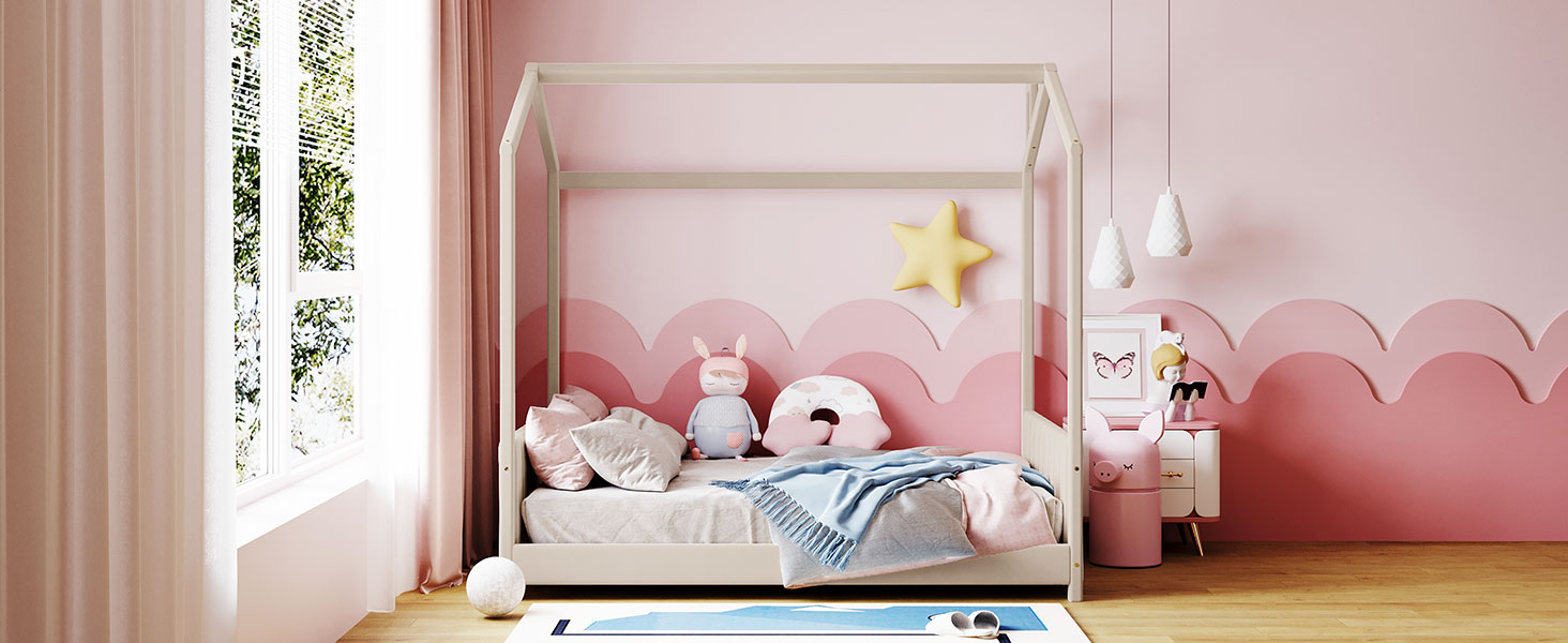 Wood Full Size Velvet House Bed 14 Wood Full Size Velvet House Bed