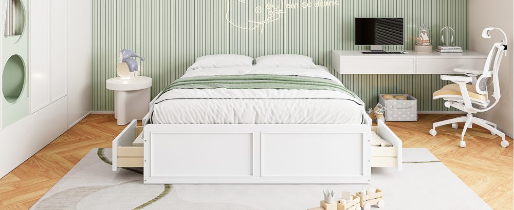 Wood Queen Size Platform Bed Frame with 6 Drawers | Cool Kids Bed