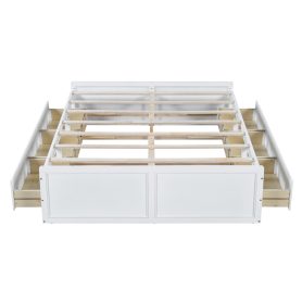 Wood Queen Size Platform Bed Frame with 6 Drawers