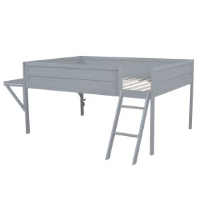 Wood Full Size Gaming Loft Bed with Desk and LED