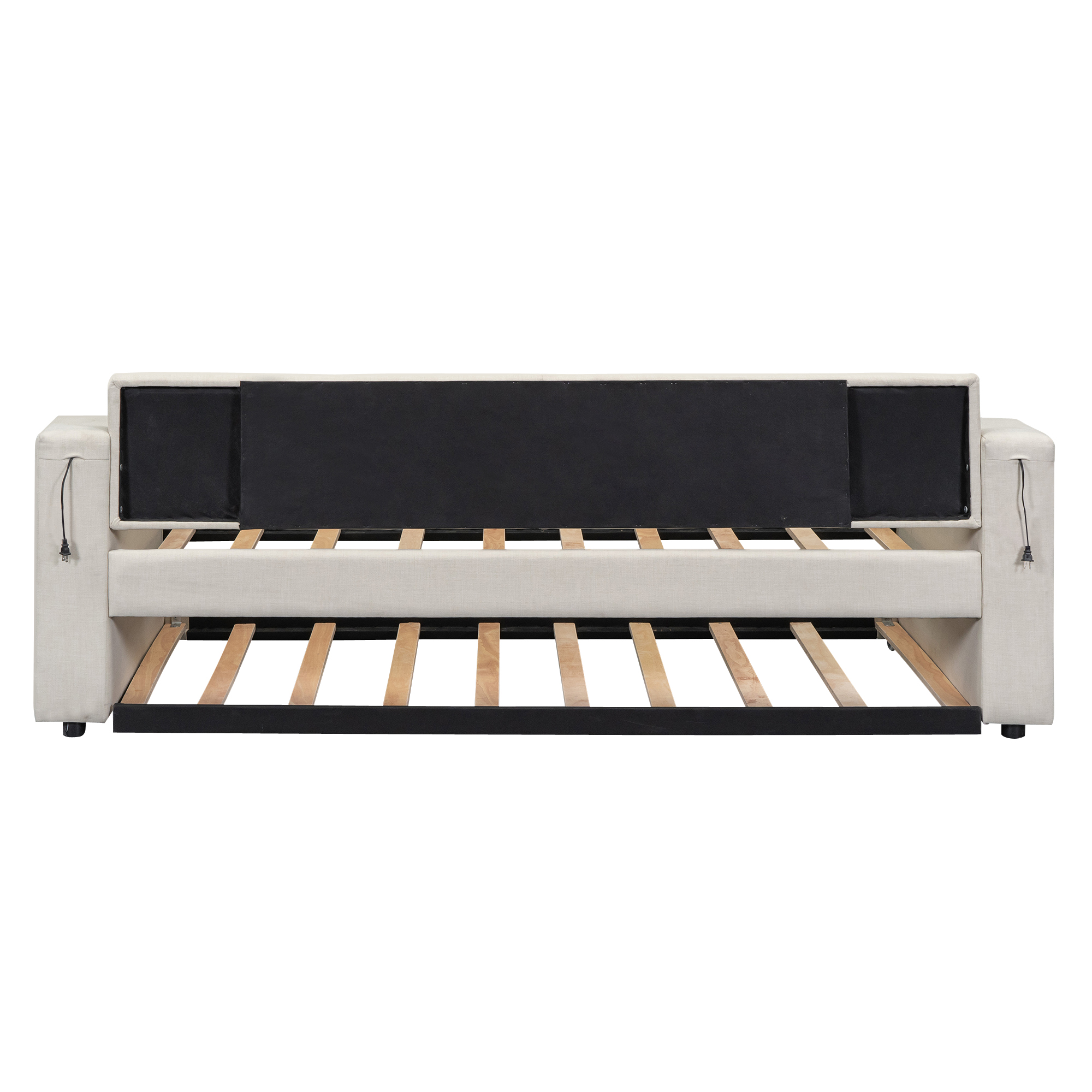 Twin Size Upholstery Daybed with Storage Arms, Trundle and USB 22 Twin Size Upholstery Daybed with Storage Arms, Trundle and USB