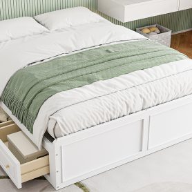 Wood Queen Size Platform Bed Frame with 6 Drawers