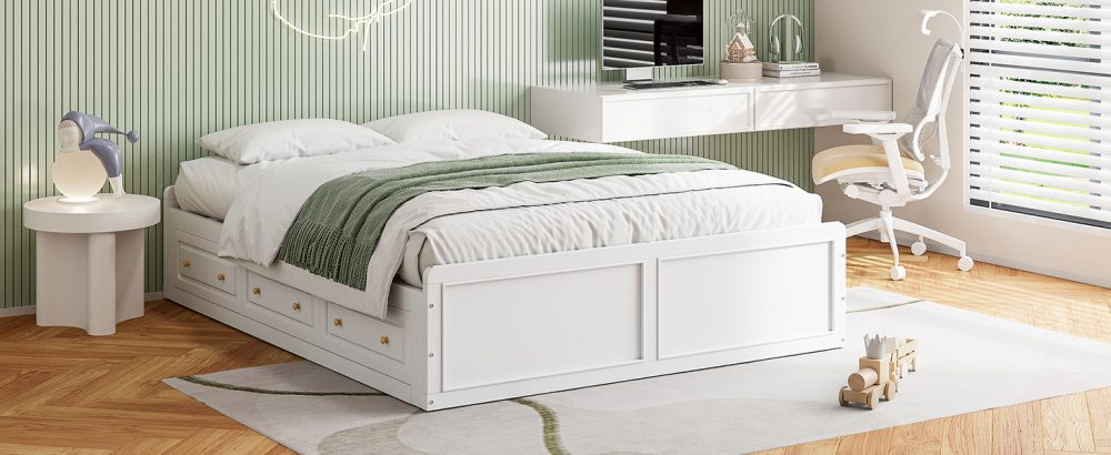 Wood Queen Size Platform Bed Frame with 6 Drawers | Cool Kids Bed