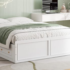 Wood Queen Size Platform Bed Frame with 6 Drawers