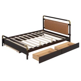 Wooden Queen Size Platform Bed With 2 Big Drawers and T-Xl Size Trundle