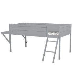 Wood Twin Size Gaming Loft Bed with Desk and LED