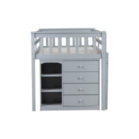 Rubber Wood Twin Loft Bed With Storage Cabinet, Drawer And Shelf Cabinet And Pulling-out Desk